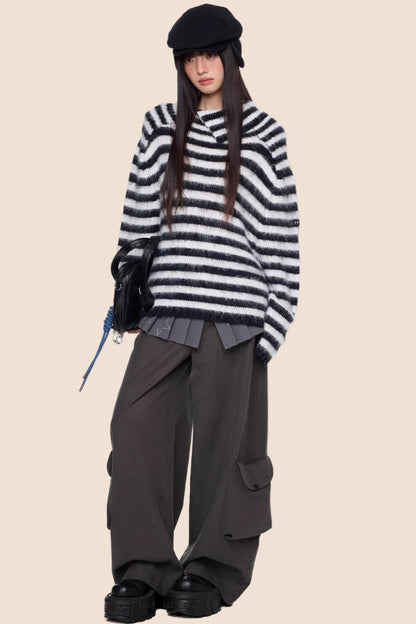 Irregular Lapel Knit Sweater