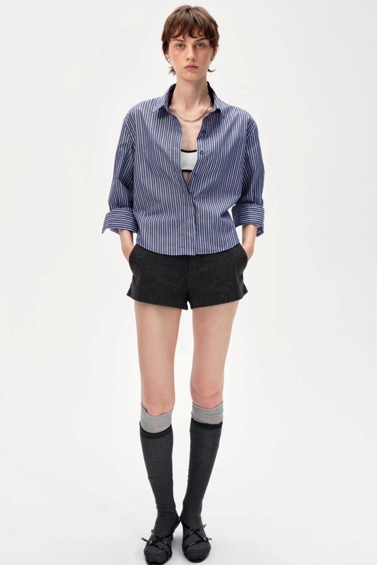 Color-Blocked High-Waisted Suede Shorts