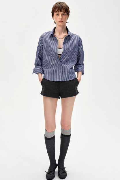 Color-Blocked High-Waisted Suede Shorts