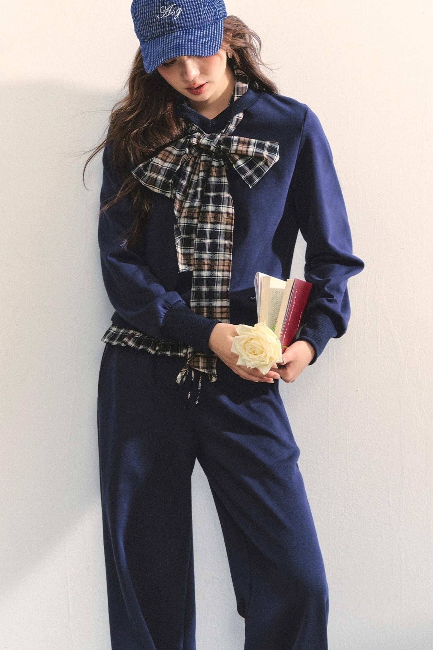 Plaid Sweatshirt Trousers Set-Up