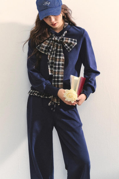 Plaid Sweatshirt Trousers Set-Up