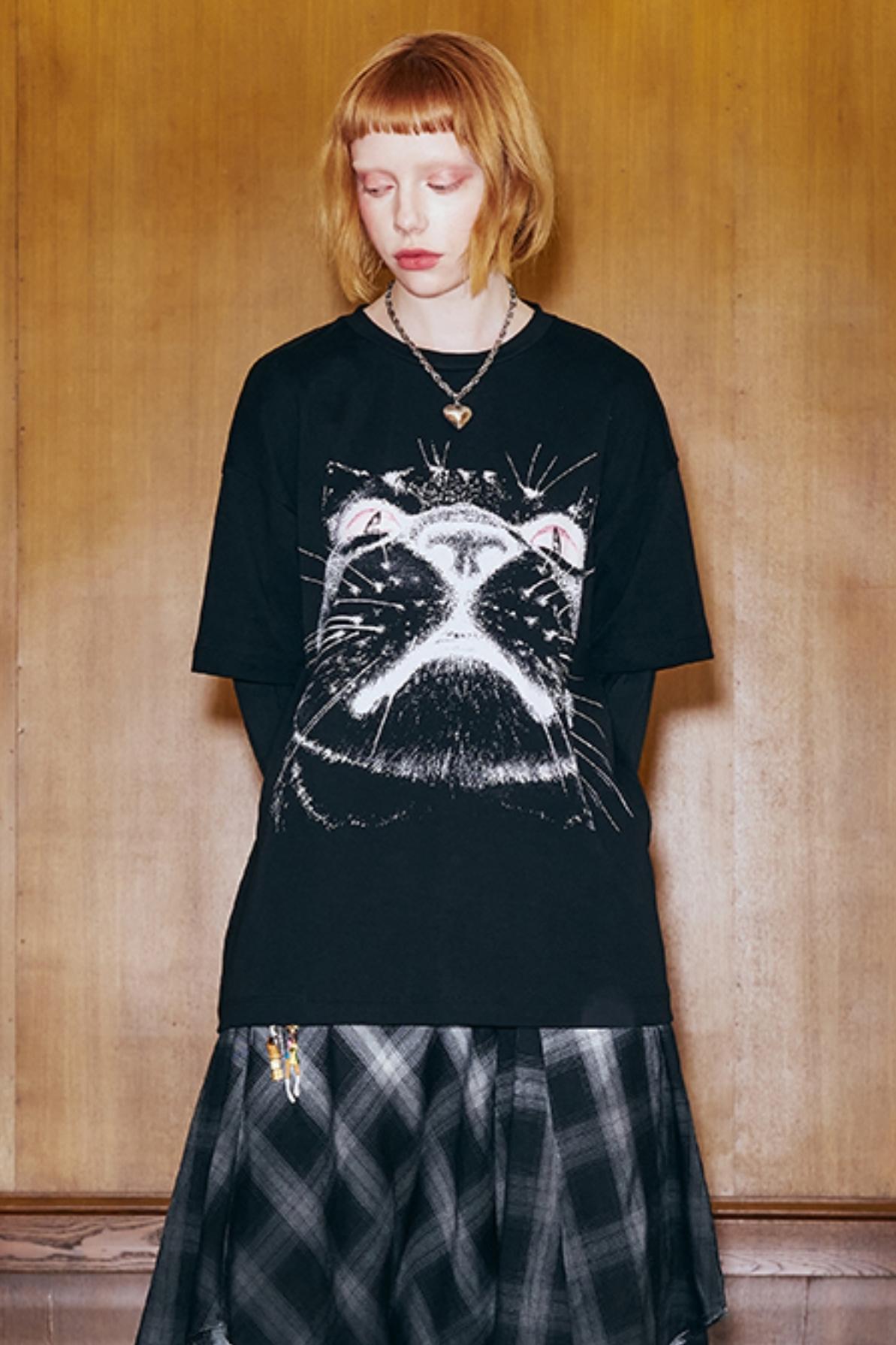 Cat Head Print Loose T-Shirt