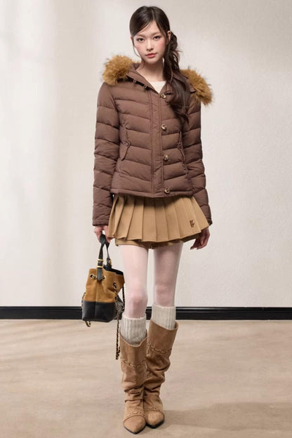 Fur Collar Hooded Slim Fit Jacket