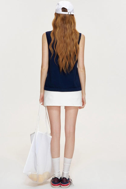 Beige Grain Embroidered Lace Knit Vest