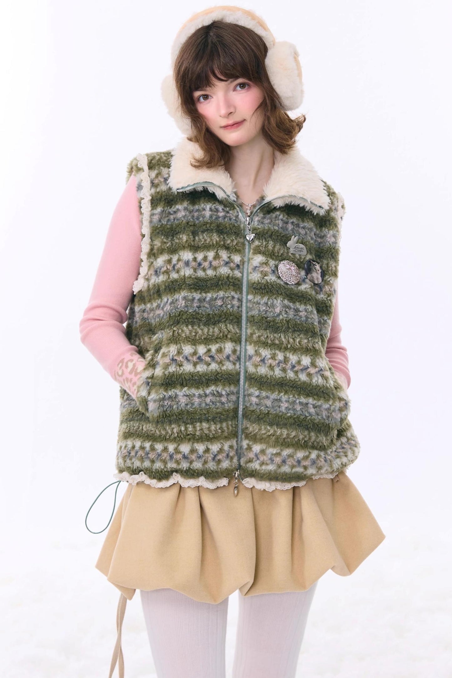 Retro Fair Isle Fleece Vest Jacket