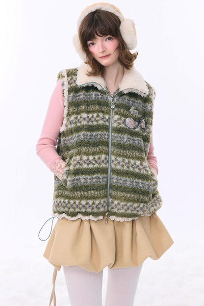 Retro Fair Isle Fleece Vest Jacket