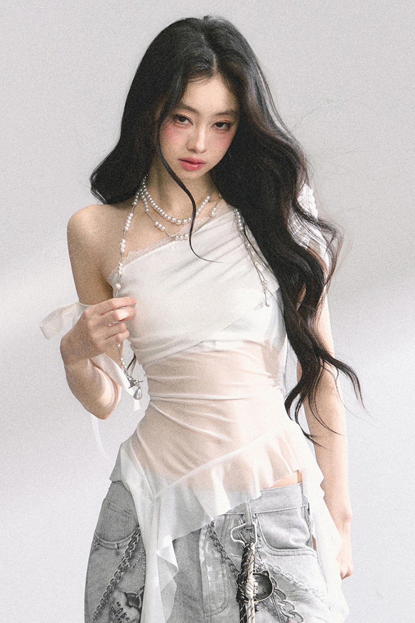 Sheer Mesh Off Shoulder T-Shirt