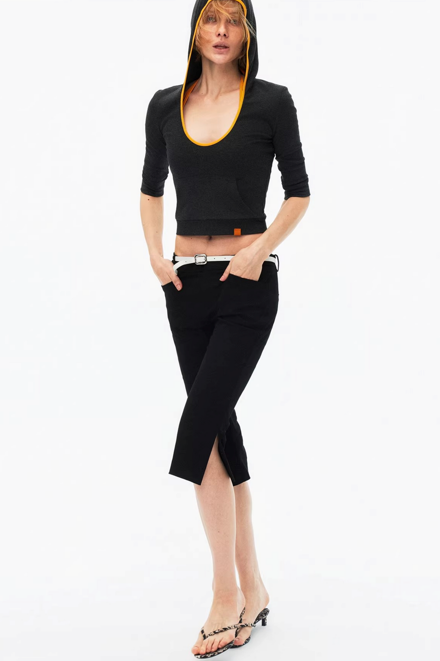 Color-Blocked Hooded Knitted Top