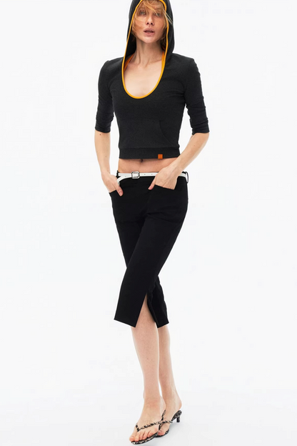 Color-Blocked Hooded Knitted Top