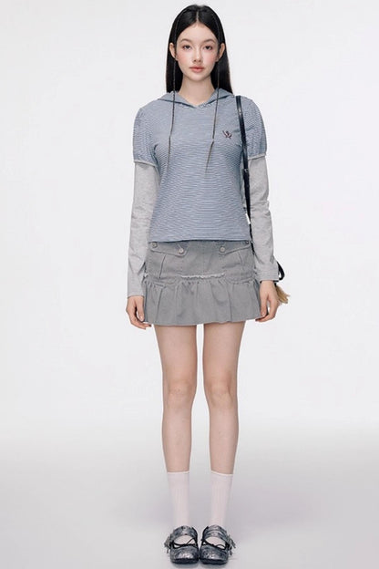 Panelled Puff Sleeve Layering Sweatshirt