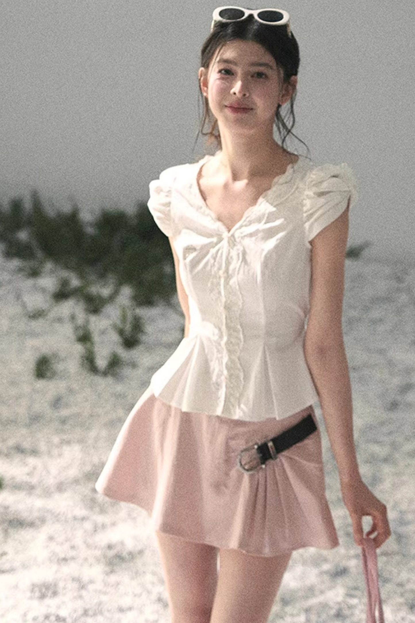 French V-Neck Lace Blouse