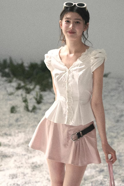 French V-Neck Lace Blouse