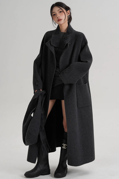 Temperament Hooded Scarf Wool Coat