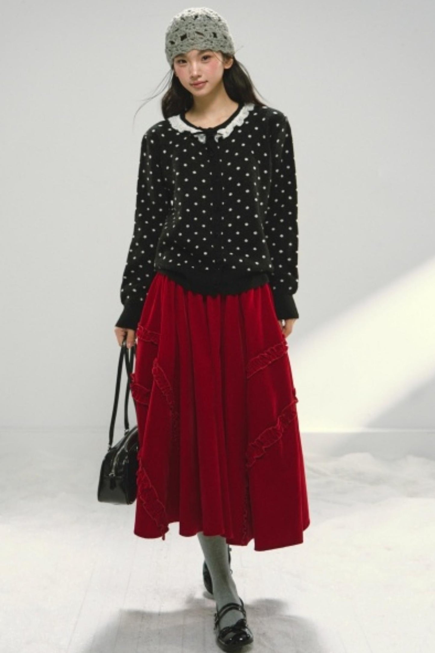 Lace Collar Polka Dot Cardigan