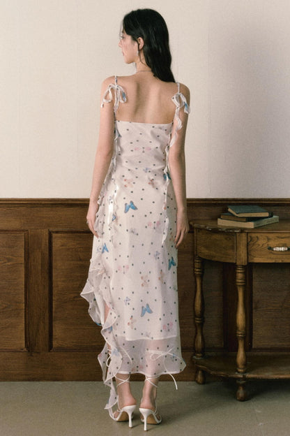 Butterfly Floral Halter Chiffon Maxi Dress