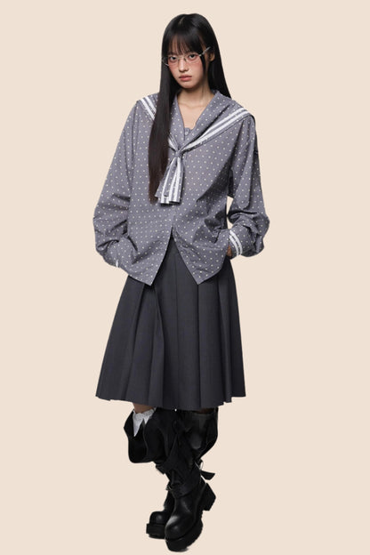 Navy Polka Dot Striped Shirt