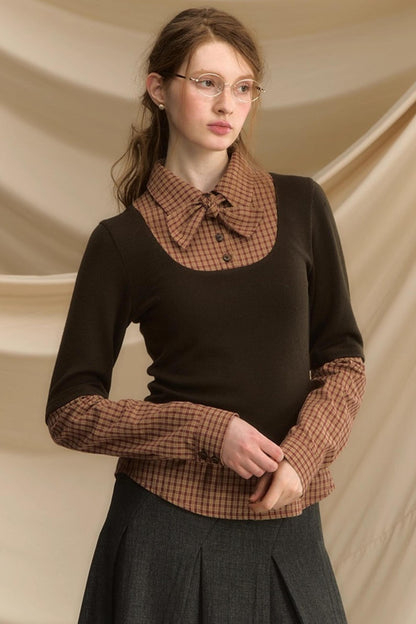 Bow Tie Plaid Slim Shirt