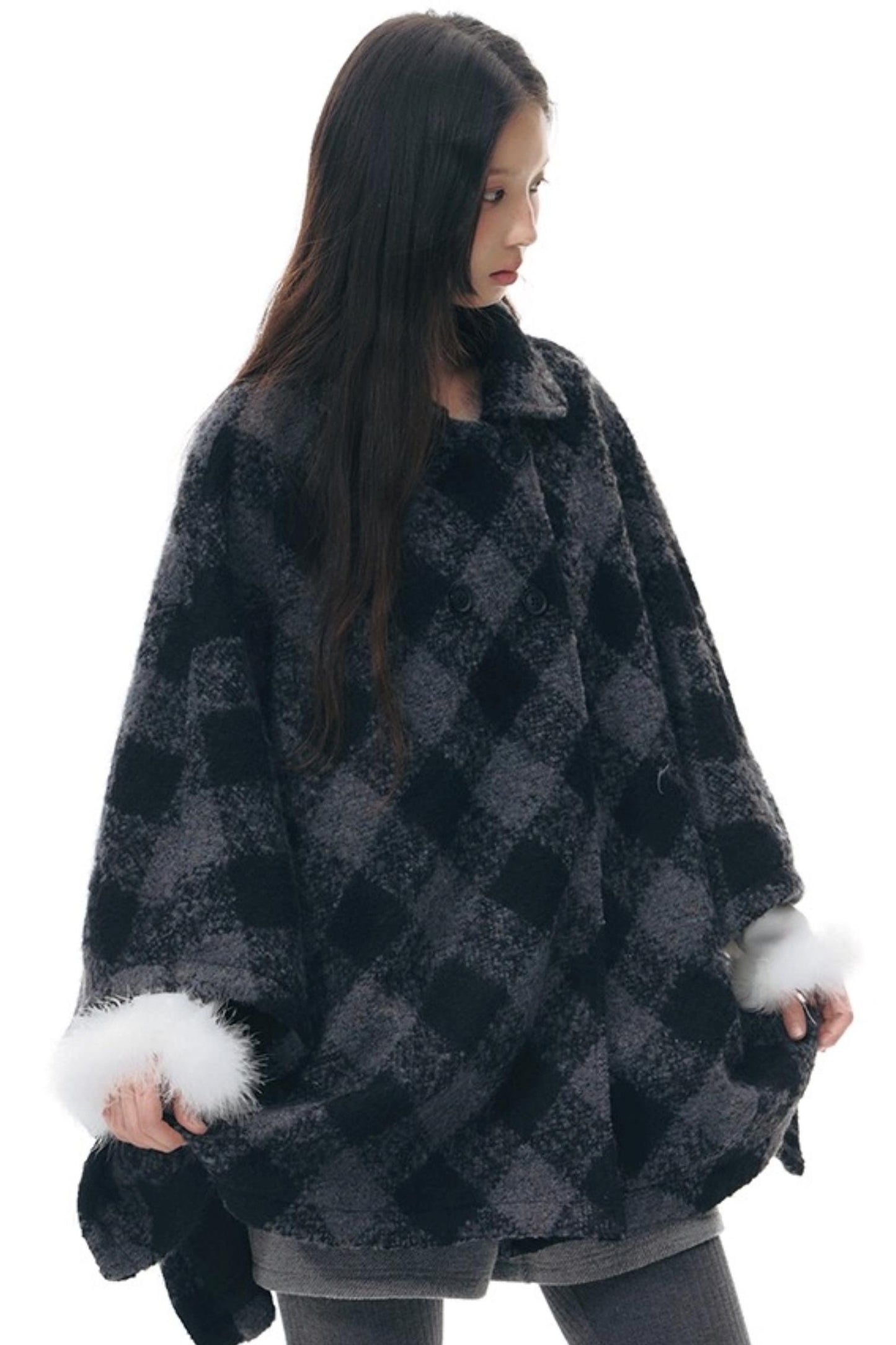 Plaid Cape Winter Coat