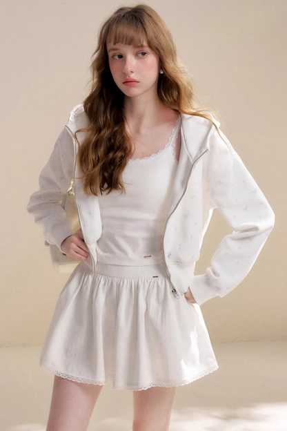 Rose Print Hooded Jacket Matching Set