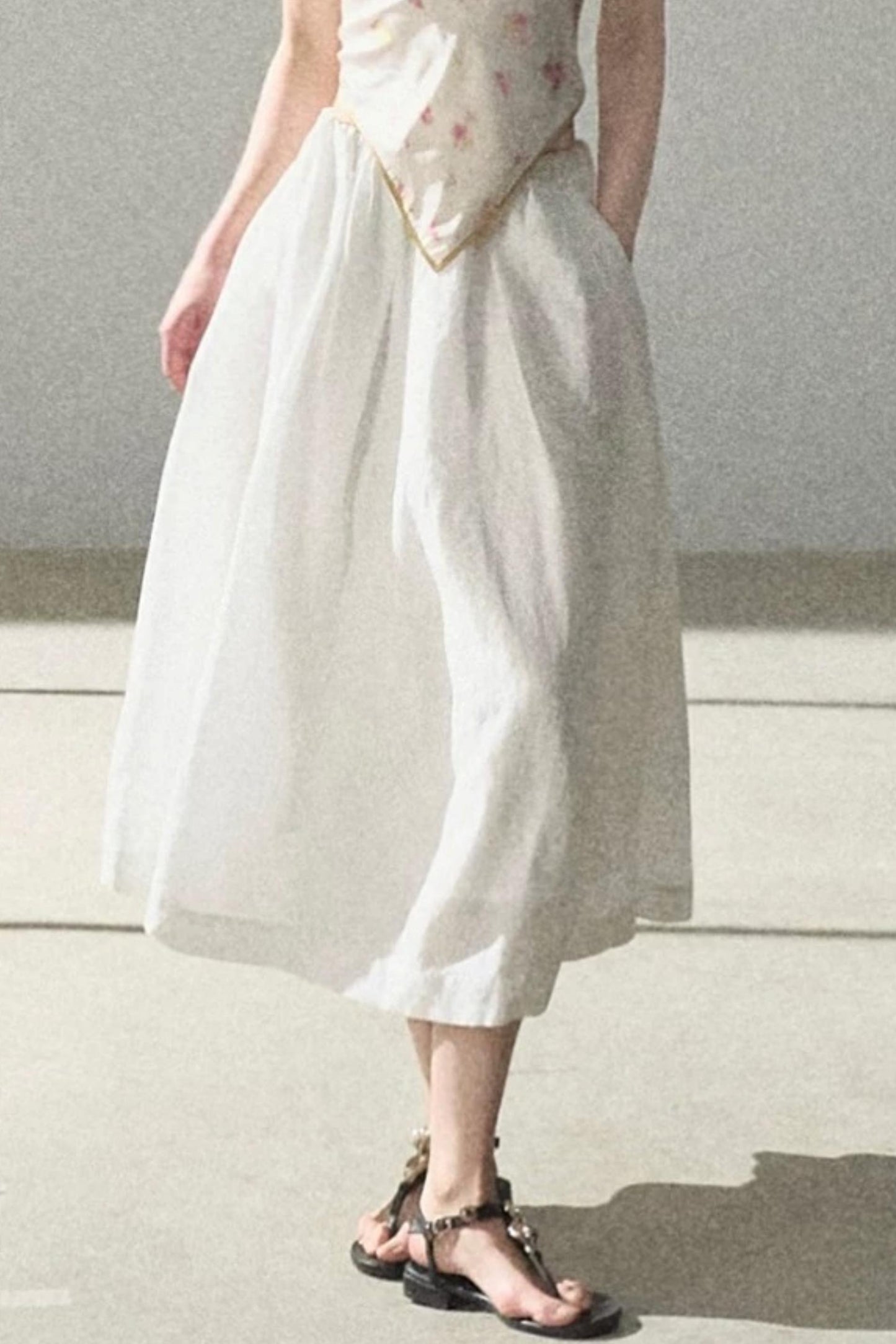 A-Line Lyocell Linen Midi Skirt
