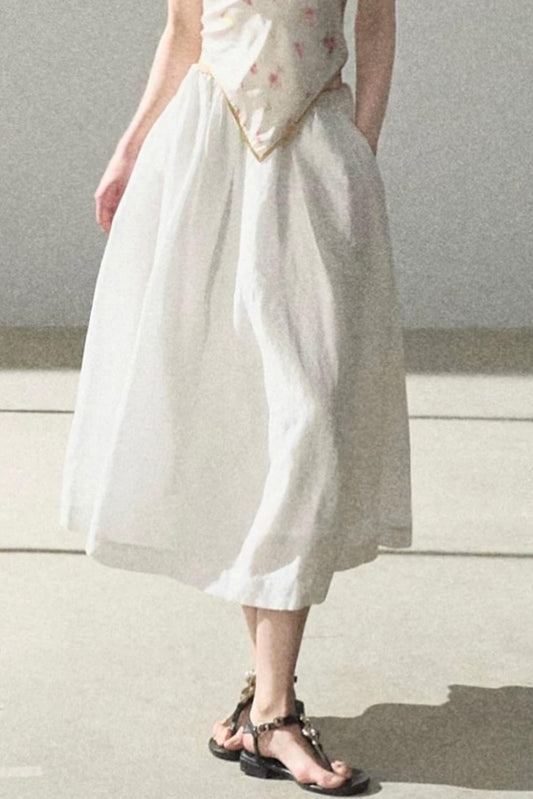A-Line Lyocell Linen Midi Skirt