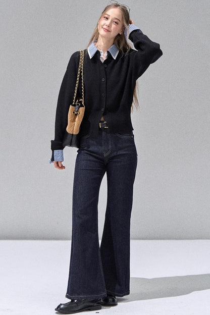 Fake Two Polo Lapel Sweater Skirt Set-Up