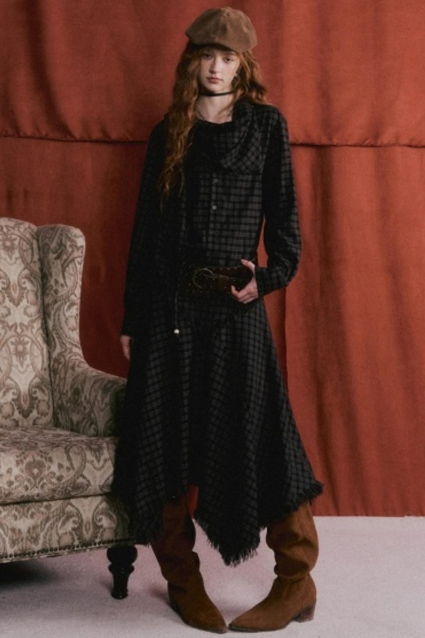 Retro Beaded Plaid Shirt Set-Up