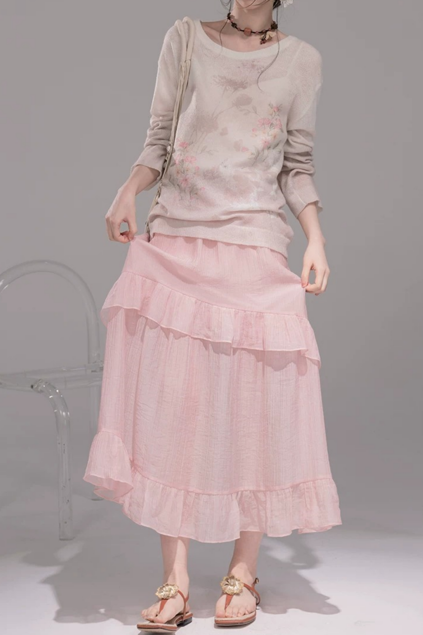 Blusa de Punto Degradado Caqui Rosa