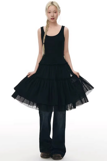 니트 패치워크 베스트 원피스