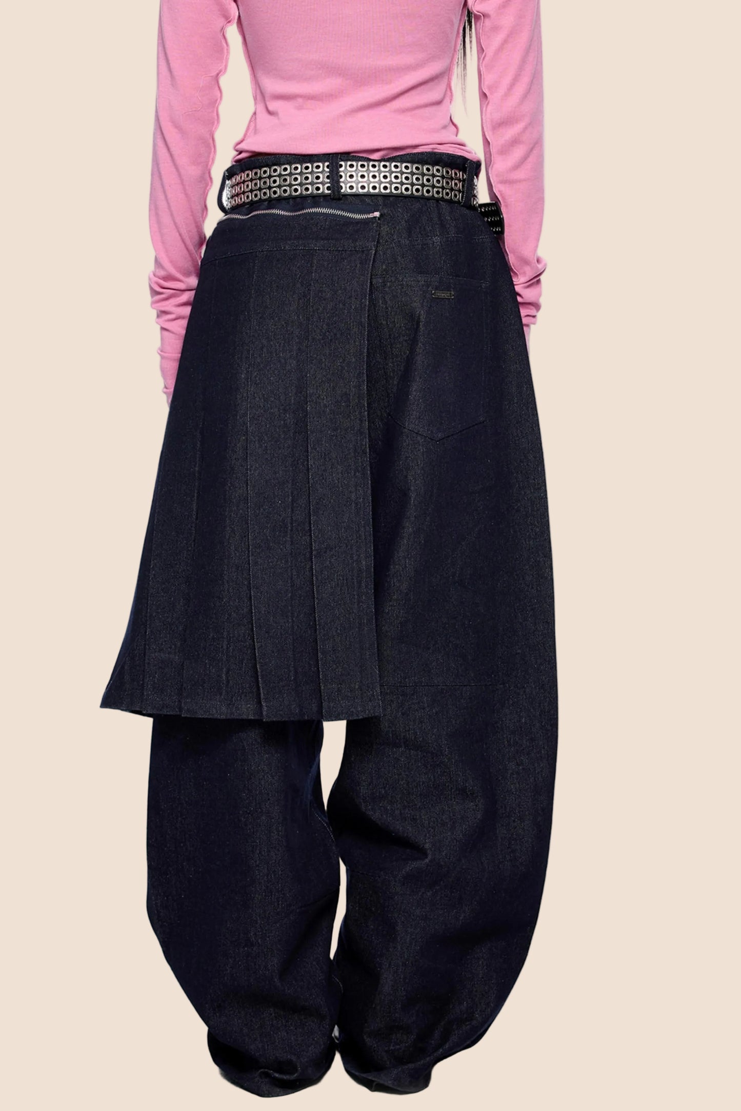 Detachable Pleated Denim Skirt Pants