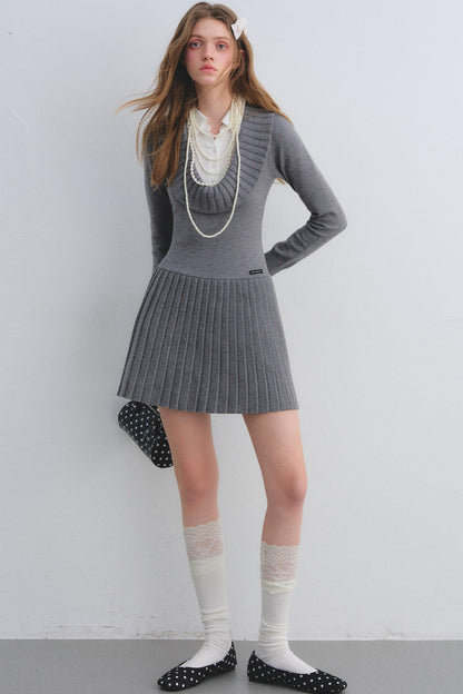 Patchwork Knitted Pleated Dress