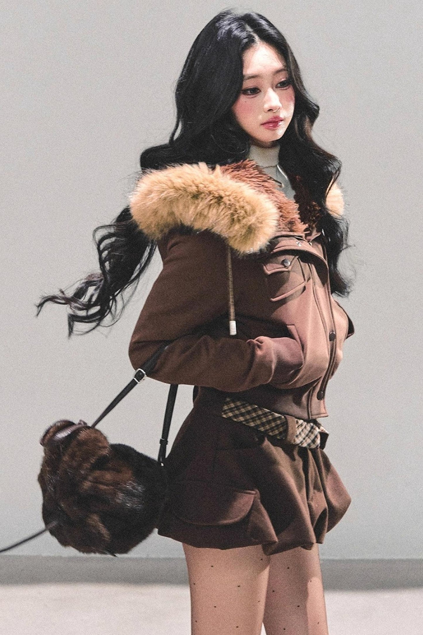 Lamb Wool Hooded Winter Coat