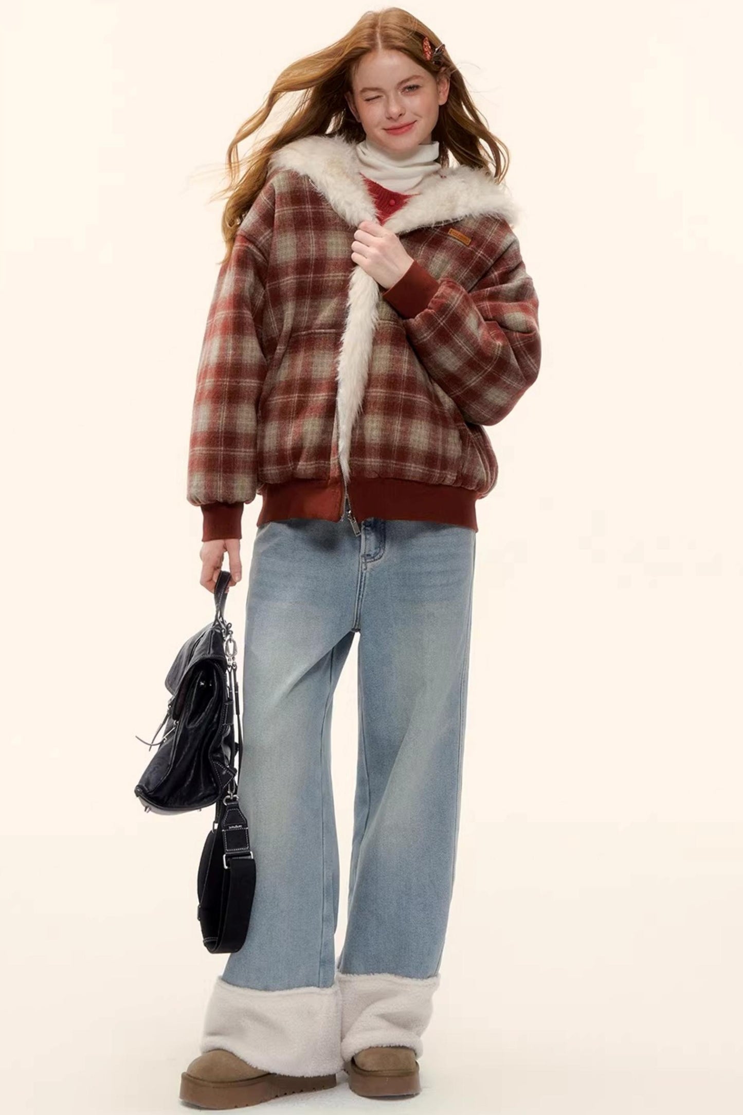 Reversible Plaid Plush Coat