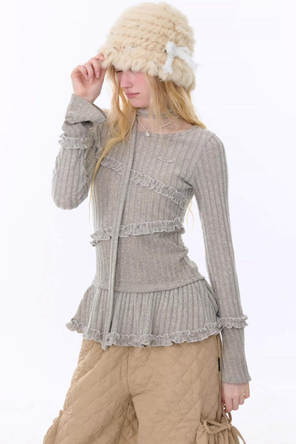 Retro Ruffled Knit Top