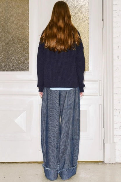 Ribbon Embroidery Crew Neck Sweater