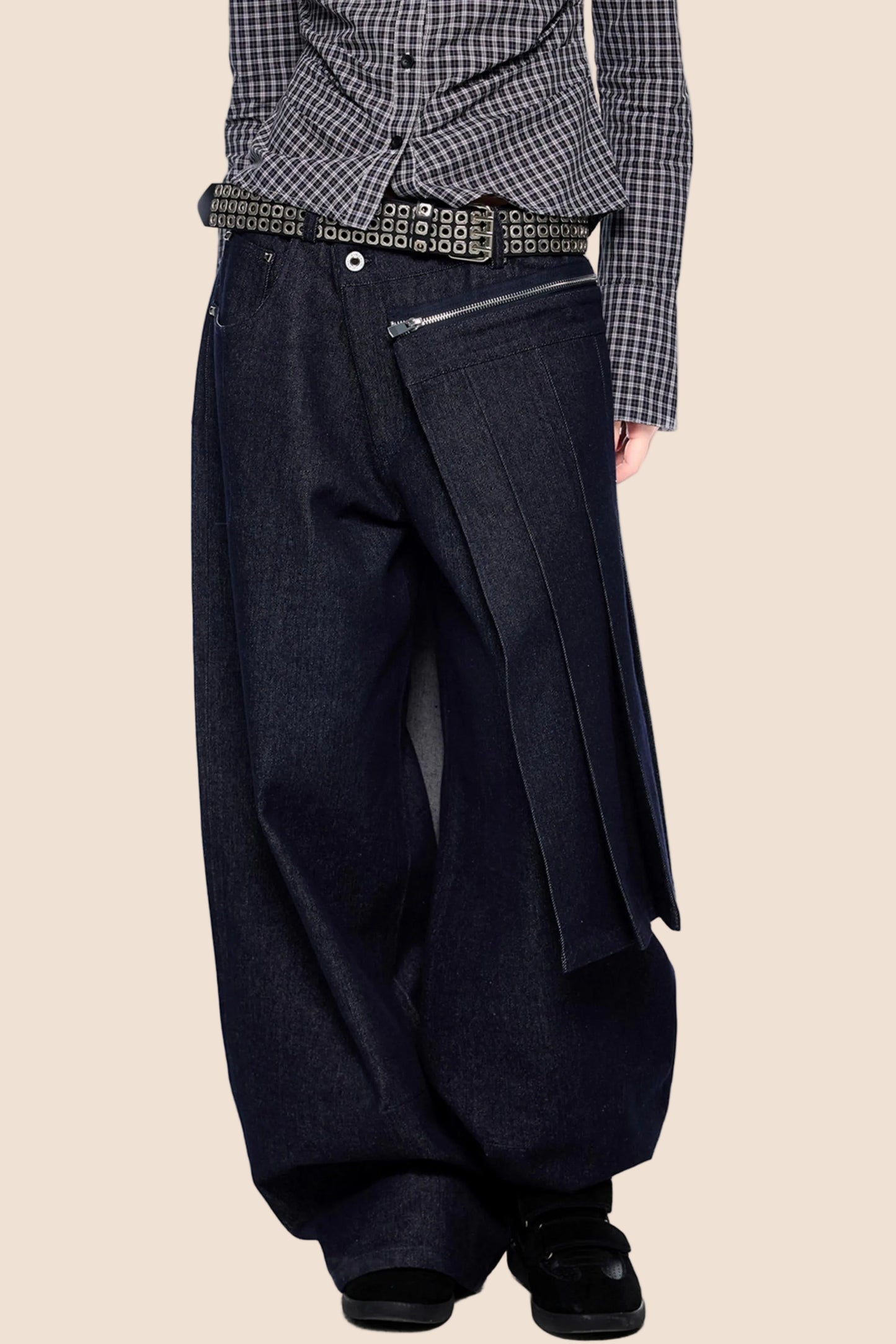 Detachable Pleated Denim Skirt Pants