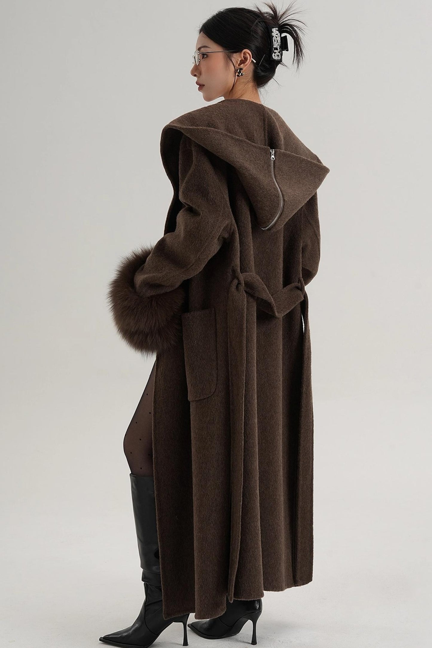 Fox Sleeve Wool Coat