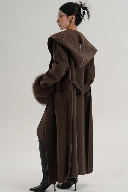 Fox Sleeve Wool Coat