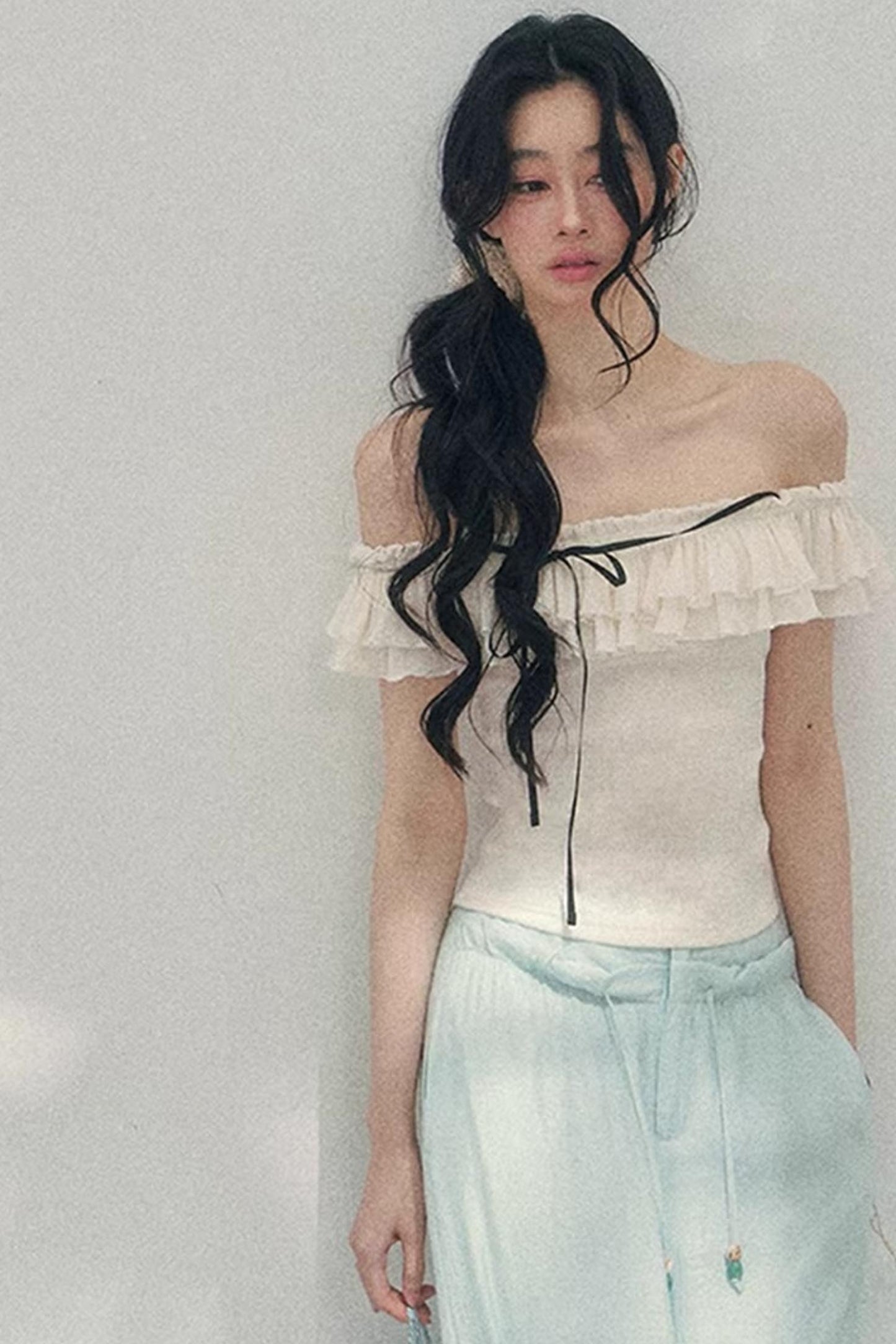 Schulterfreie Rüschenbluse