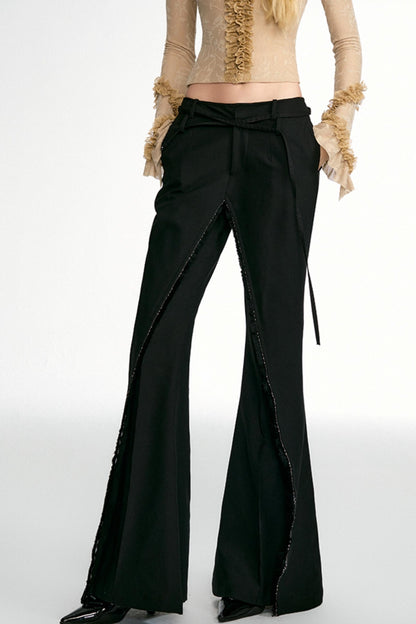 OfAkiva "Soar" chic Tencel wool-blend double-layered tassel suit trousers