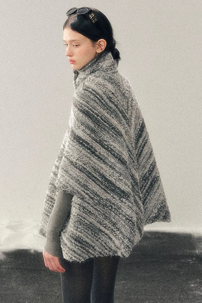 French Striped Wool Cape Coat