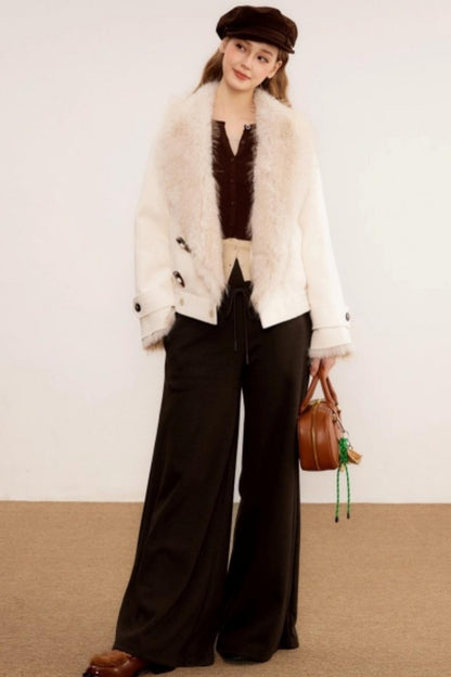 Fur Collar Leather Parka Coat