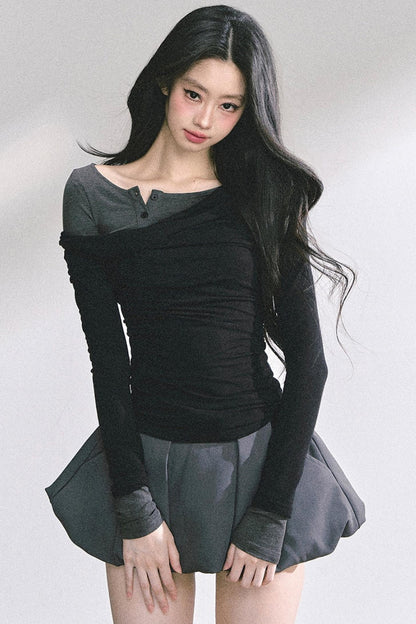 Korean Off-The-Shoulder Black Top