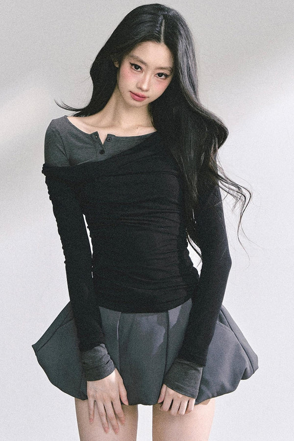 Korean Off-The-Shoulder Black Top