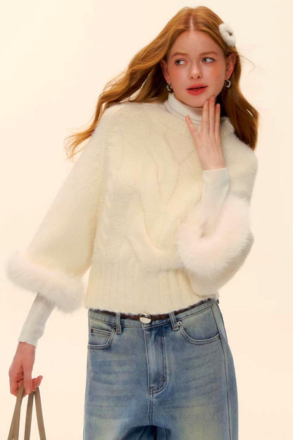 울 혼방 플러시 엣지 스웨터 스카프 세트