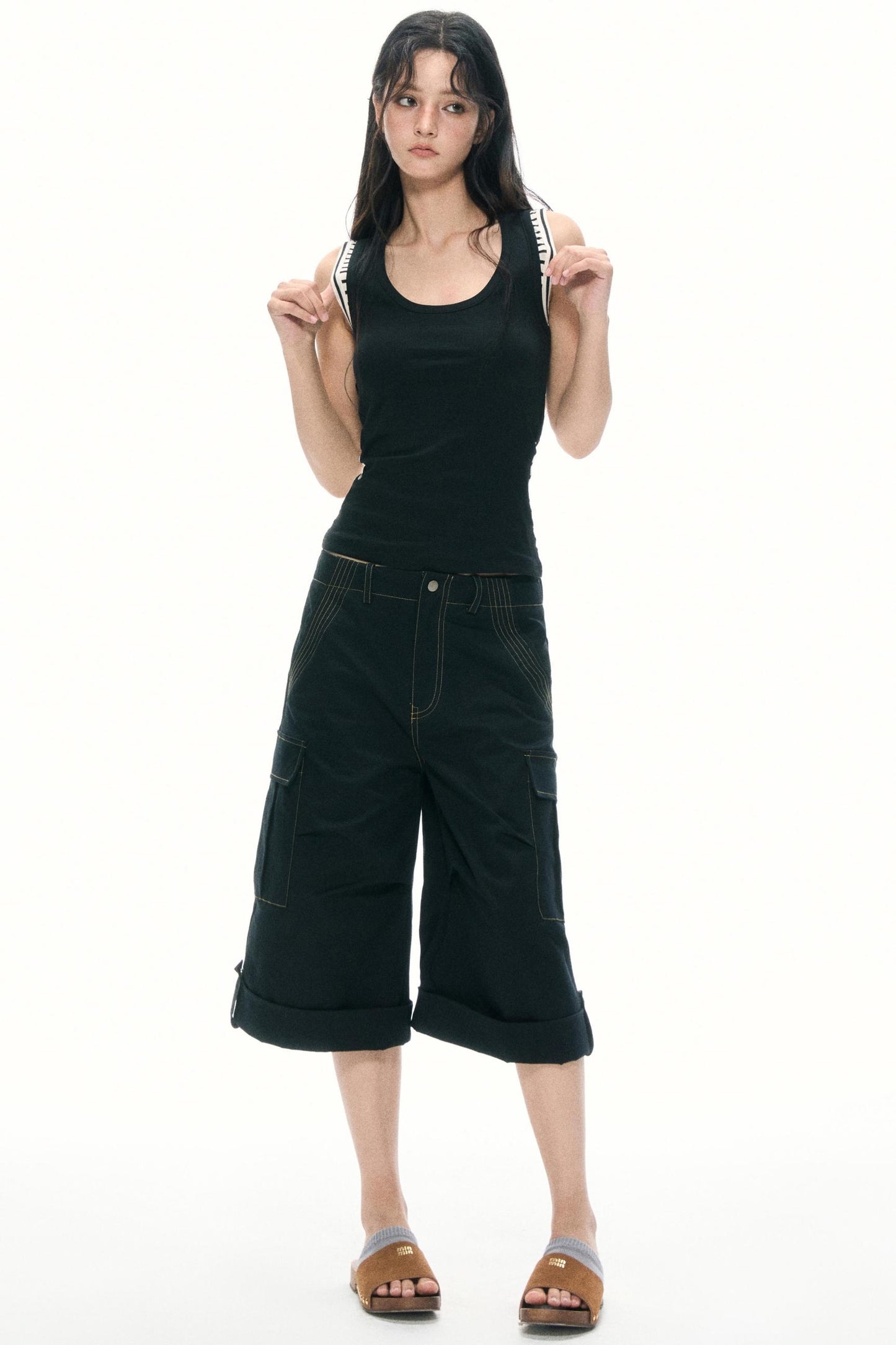 Khaki Wide-Leg Work Pants