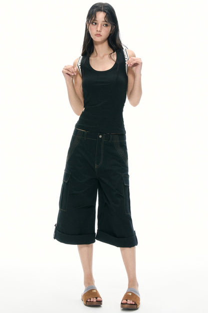Khaki Wide-Leg Work Pants