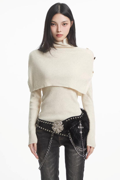 Apricot Turtleneck Knit Sweater