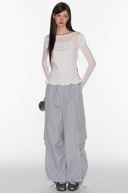 Ruffle Tencel Long-sleeved Top Set-Up