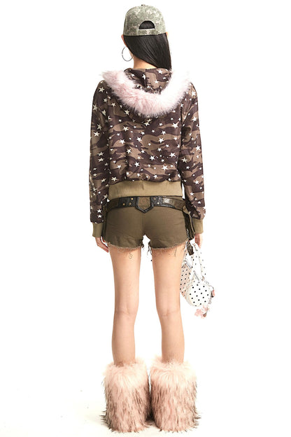 Vintage Mountain Fur Collar Slim Jacket